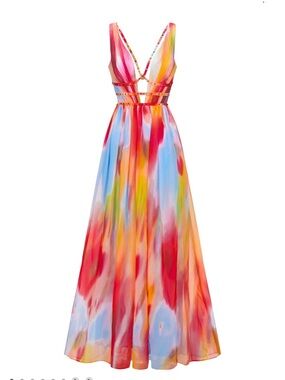 Multicolor Watercolor V-Neck Halter Maxi Dress